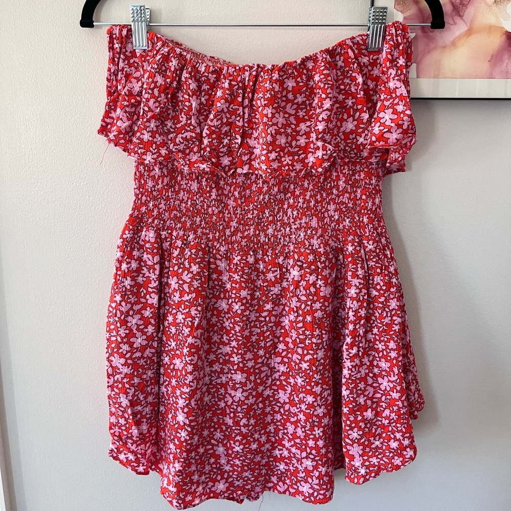 South Moon Under red and pink floral romper